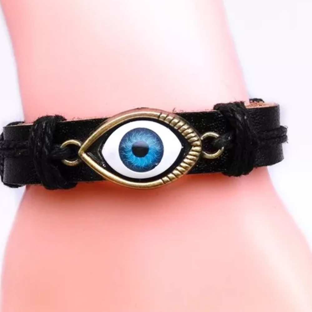 Boho Punk Eye of Protection Leather Bracelet - Picture 1 of 2